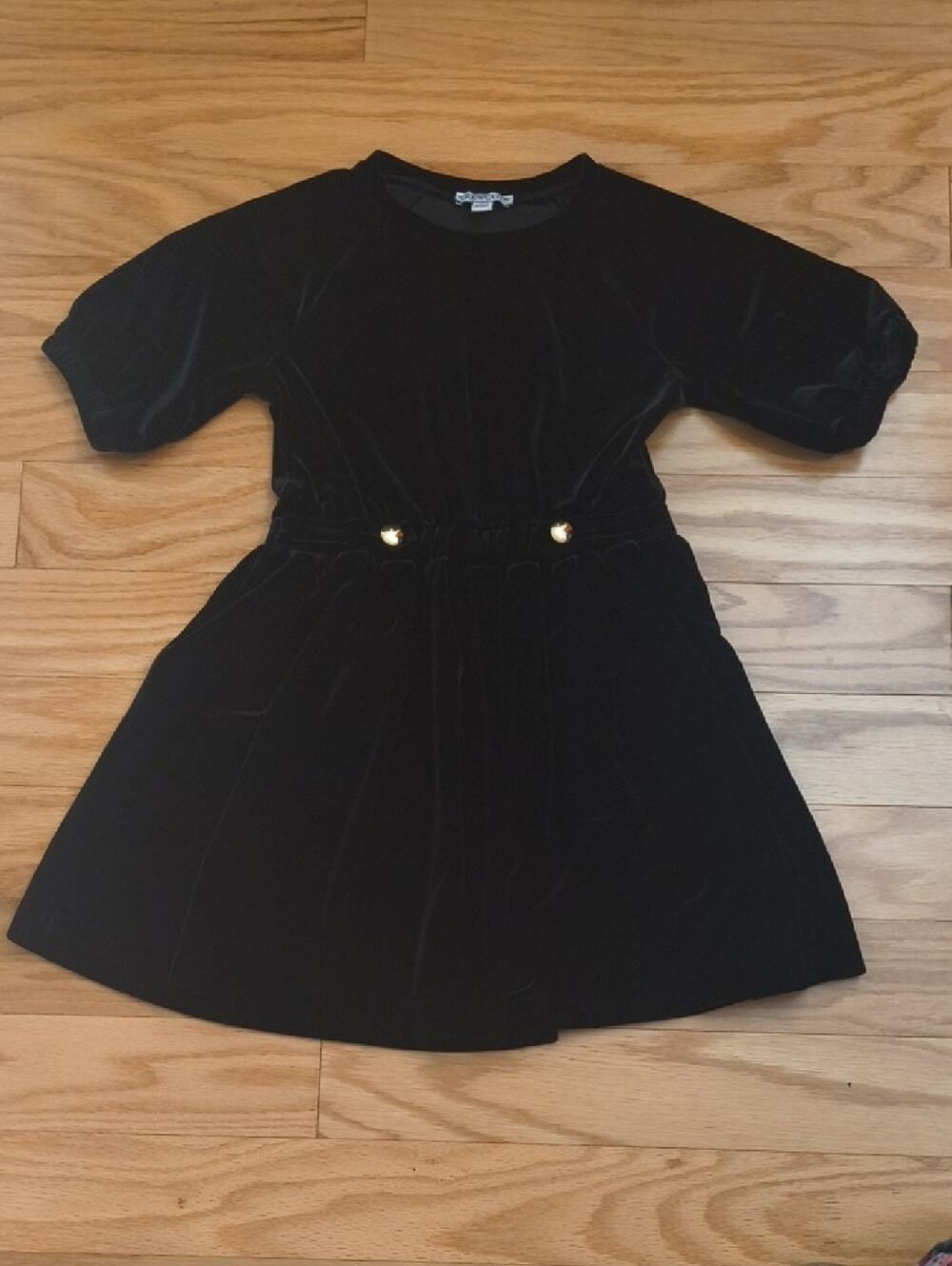 Crewcuts Black Velvet Dress Gold Button Waist Size 6 GU-D